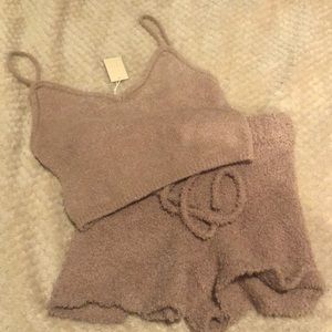 Fuzzy cropped tank and high waisted shorts combo